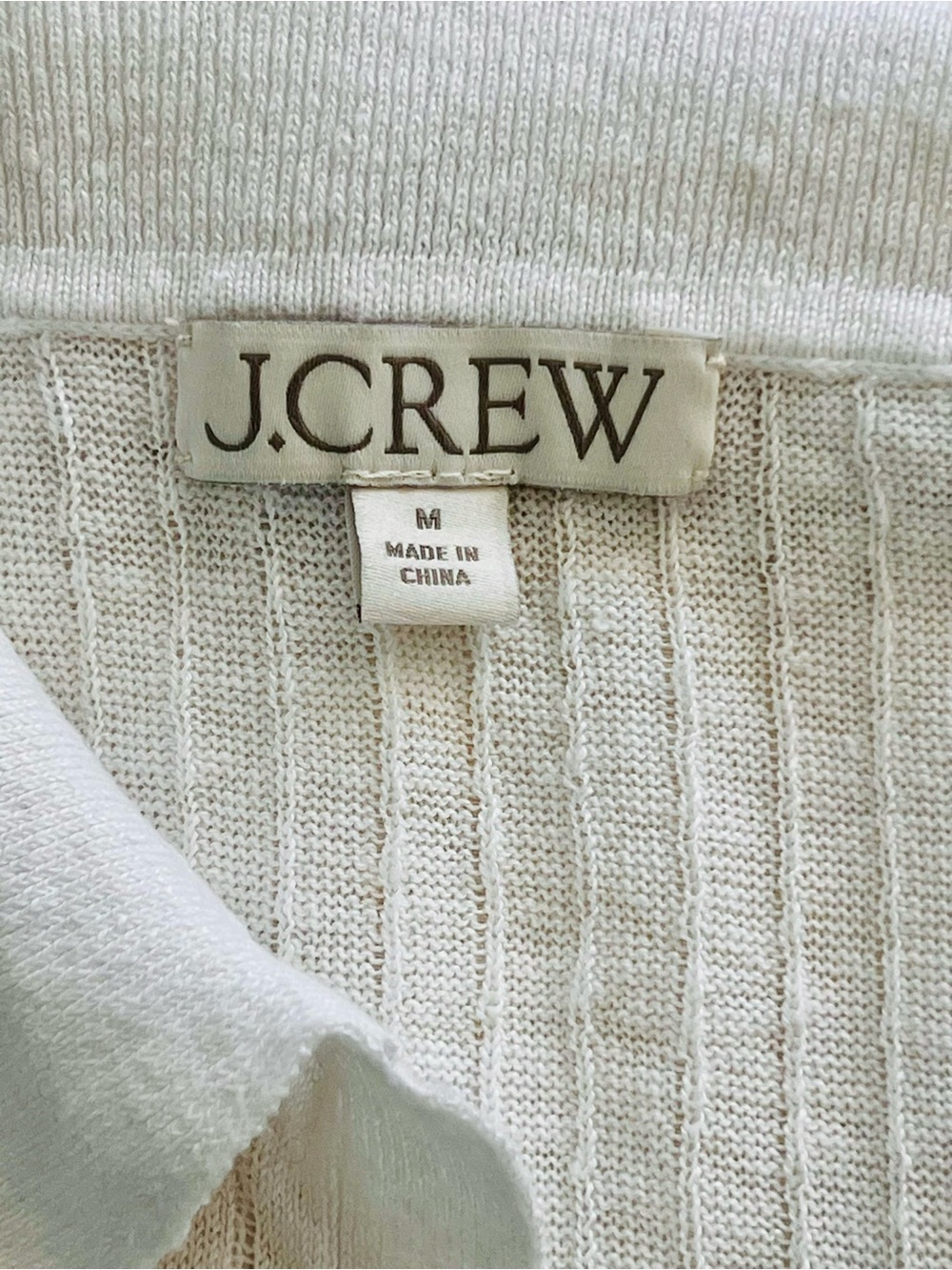 J.Crew 100% Linen Ribbed Polo Sweater White Short Sleeve Johnny Collar M - Picture 2 of 9